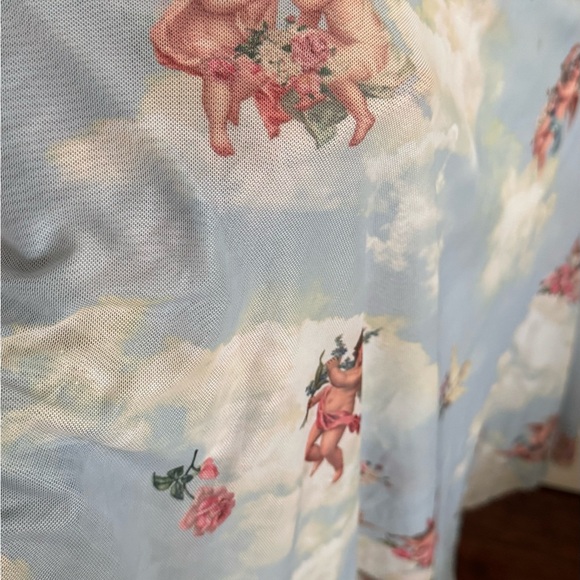 Dolls Kill Blue Cloud & Cherub Print Flared Leggings - Picture 5 of 7